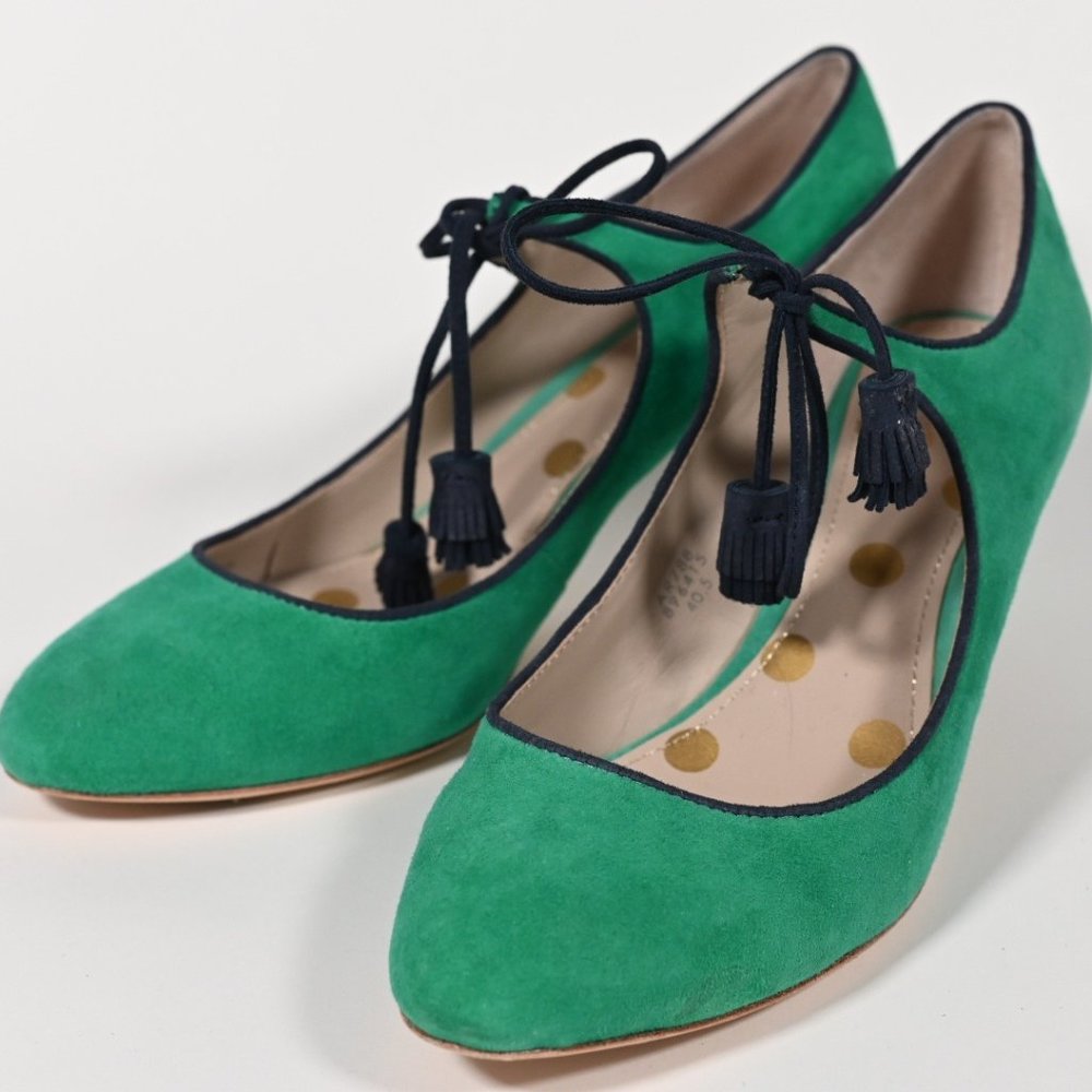Boden Lilli Mid Heel Green/Navy Suede Pumps